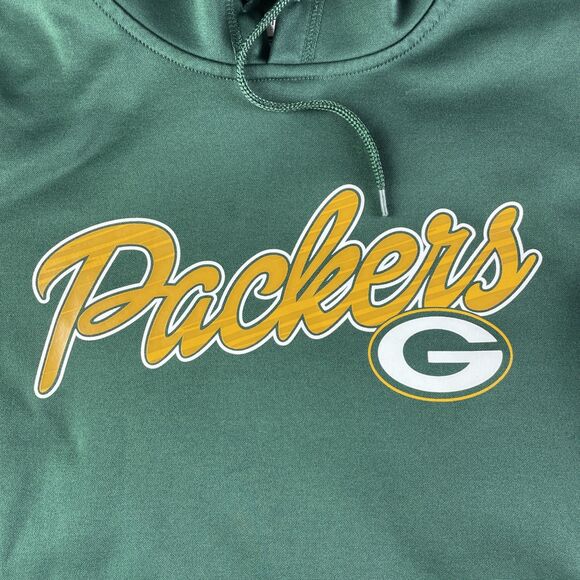 Green Bay Packers Hoodie Mens Medium Sweatshirt Pullover Script TX3 Warm NFL - Picture 3 of 8
